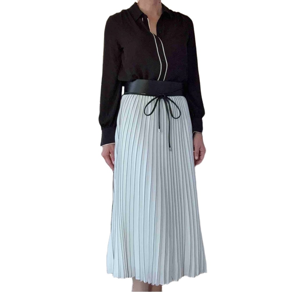 White House Black Market Black and White Pleated A-Line Skirt